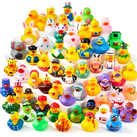 JOYIN 60 Pcs Rubber Ducks, Random Assortment Ducks Bulk with Mesh Carry