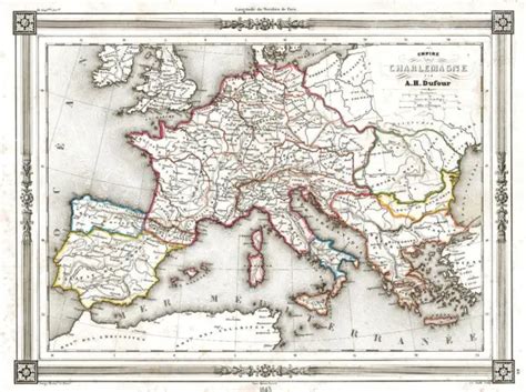 CARTA GEOGRAFICA ANTICA E Originale Smith Ch 1843 Impero Di Carlo Magno