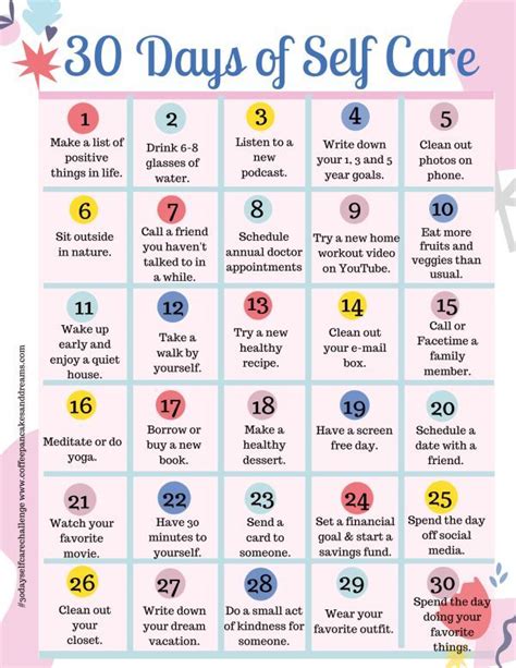 30 Day Self Care Calendar One Month Of Free Ideas To Do At Home Artofit