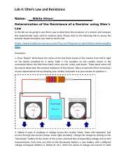 2022FA PHYS 1402 41102 EFC VL Exp 04 Ohm S Law2 Docx Lab 4 Ohm S Law