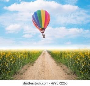 Hot Air Balloon Over Dirt Road Stock Photo Shutterstock