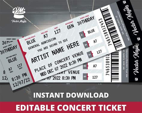 Concert Ticket Template Gift Certificate Personalized Event - Etsy ...