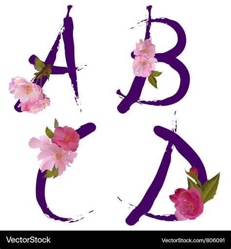 Spring Alphabet With Gentle Sakura Flowers Abcd Vector Image