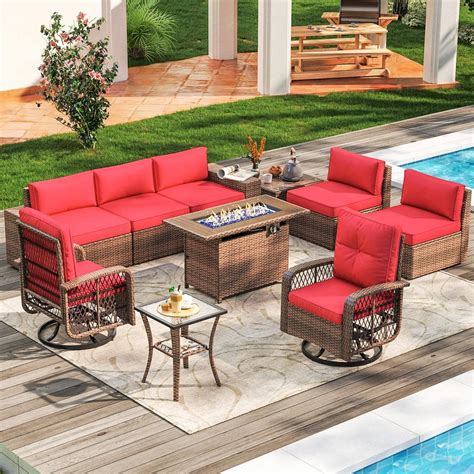 Sizzim 10-Piece Outdoor Fire Pit Patio Set, Sectional Set with Swivel ...