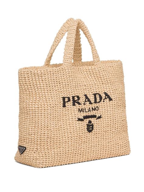 Prada Logo Embroidered Raffia Tote Bag Neutrals Farfetch