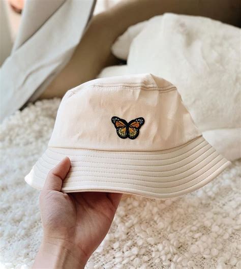 Butterfly Bucket Hat White Cream Bucket Hat Embroidered Etsy