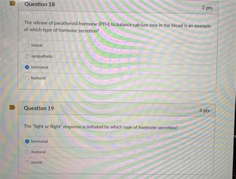 Solved Question Pts The Release Of Parathyroid Hormone Chegg