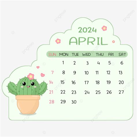 Calendario Abril Lindo Cactus Png Dibujos Calendario