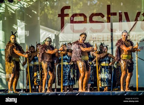 Maori Performers Doing The Haka War Dance At Melbourne Festival