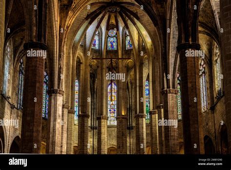 Interior of the Gothic Basilica of Santa Maria del Mar (Barcelona, Catalonia, Spain) ESP ...