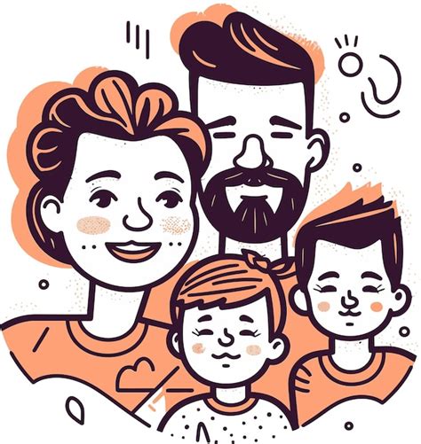 Un dibujo de una familia con un hombre y dos niños Vector Premium