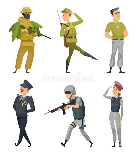 Military Characters Army Soldiers Male And Female Stock Vector