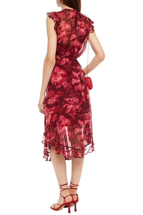 Zimmermann Knotted Ruffled Floral Print Silk Georgette Midi Dress The