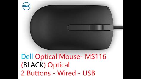 Dell Ms116 Mouse Optical 2 Buttons Wired Usb Black Latitude D630