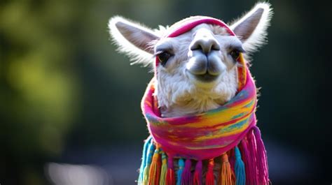 Premium AI Image A Llama Wearing A Colorful Scarf And A Hat