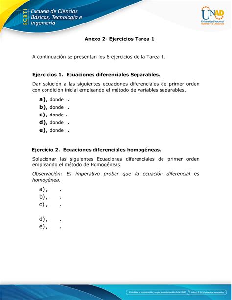 Anexo 2 Ejercicios Tarea 1 Ecuaciones Diferenciales Anexo 2