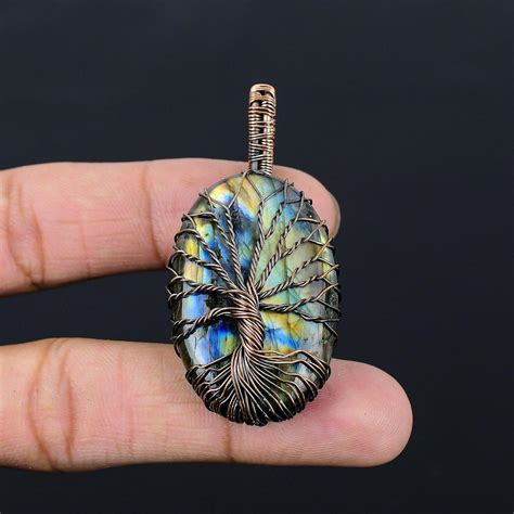 Cheap Tree Of Life Labradorite Gemstone Pure Copper Wire Wrapped