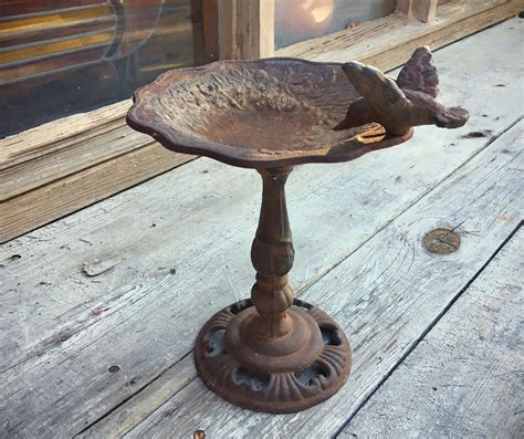 Vintage Cast Iron Birdbath Cottage Garden Decoration Rustic Decor Bird