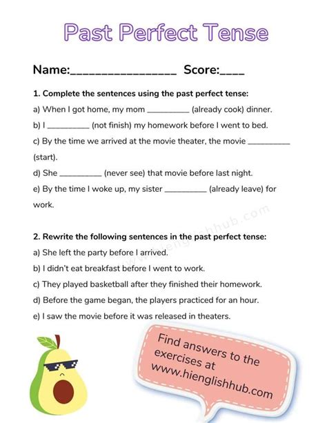 Past Perfect Tense Worksheet