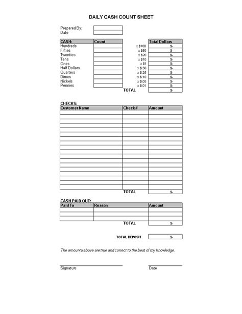 Daily Cash Sheet Templates At Templates