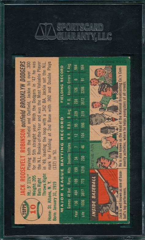 Lot Detail 1954 Topps 10 Jackie Robinson SGC 50