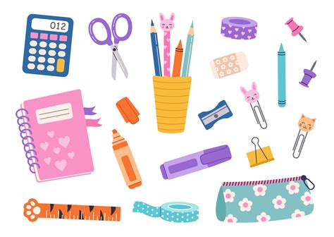 Vector school supplies set. Back to school. Hand drawn cute stickers ...