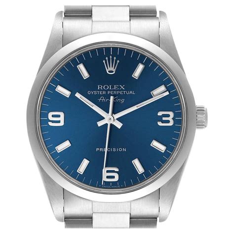 Rolex Air King 34mm Blue Dial Domed Bezel Steel Mens Watch 14000 At 1stDibs