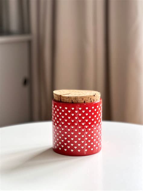 Vintage Waechtersbach Red Mini Heart Jar And Cork Lid Red Heart