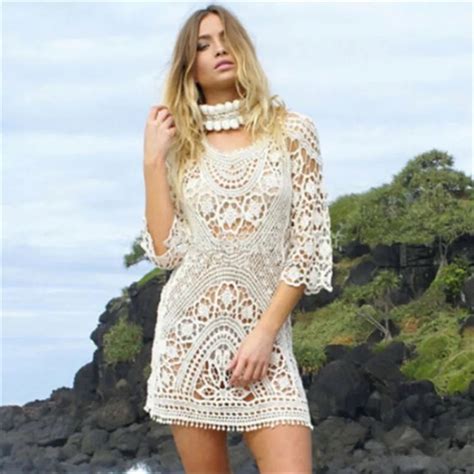 Dresses Lace Crochet Dress Bikini Cover Up Sexy Open Back Khaki Beige Beach Dress Poshmark
