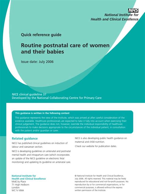 Postnatal Care Quick Reference Guide Pdf Breastfeeding Infants