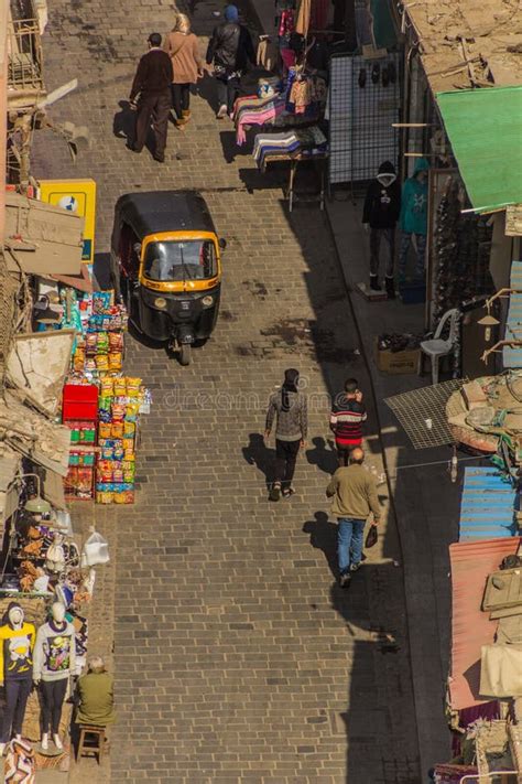 Cairo Egypt January Aerial View Of Muizz Street Traffic In