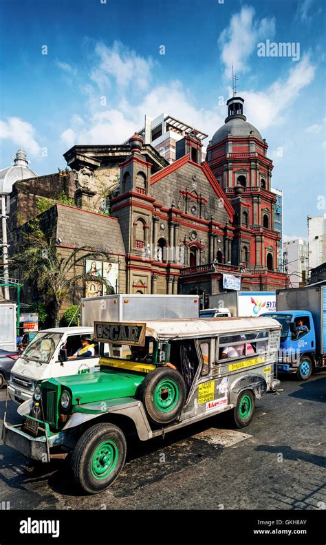 Jeepney Bus On Busy Traffic Congested Streets In Central Urban Manila