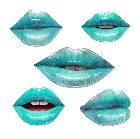 Blue Lips Set Stock Vector Illustration Of Lips Lipstick 113052076