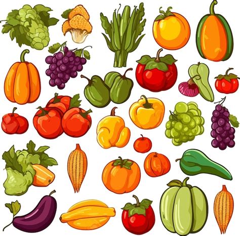 Premium Vector | Harvest vegetables and fruits clipart fall harvest ...