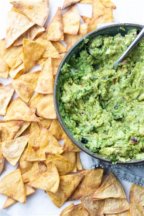 Healthy Baked Tortilla Chips Easy Guacamole Recipe