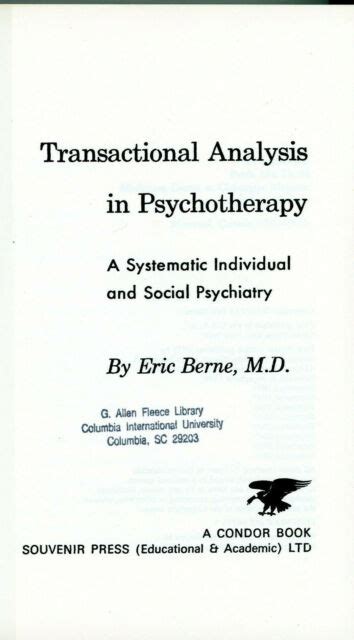 Transactional Analysis In Psychotherapy By Eric Berne 9780285647763 For Sale Online Ebay