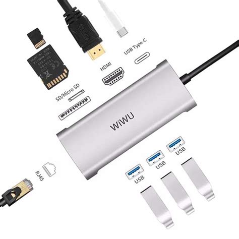 WiWU Alpha 831HRT WiWU Type C Hub 8 In 1 Adapter With USB C To RJ45