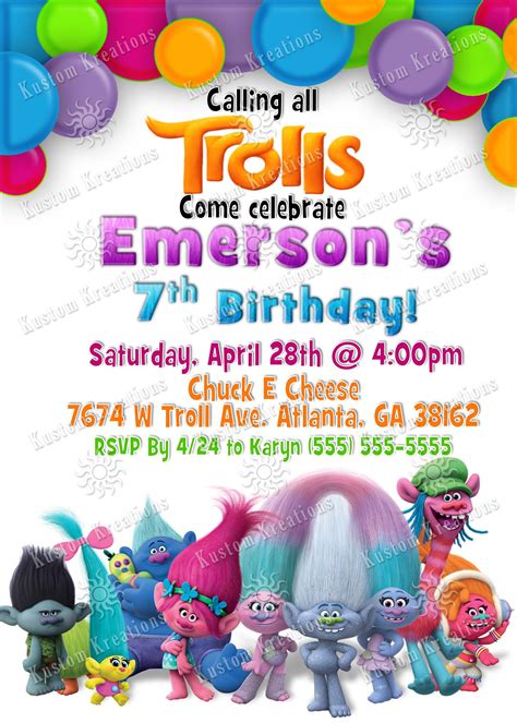 Trolls Birthday Invitations | Trolls birthday, Personalized birthday ...