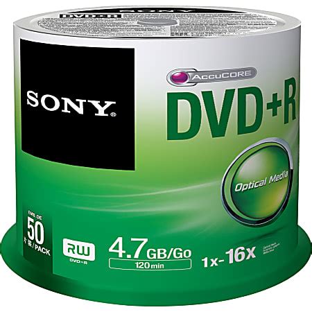 Sony DVD Recordable Media DVDR 16x 4 70 GB 50 Pack Spindle Office Depot