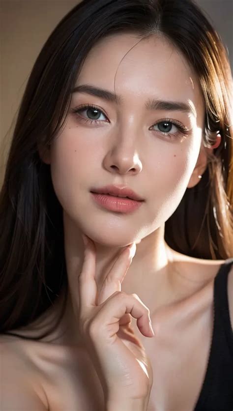 Dopamine Girl A Professional Photograph Close Up Face Hot Brunette Woman In