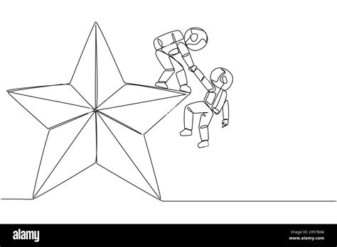 Continuous One Line Drawing Astronaut Helps Colleague Climb Big Star