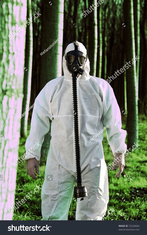 Man With Gas Mask In The Forest Stock Photo Shutterstock