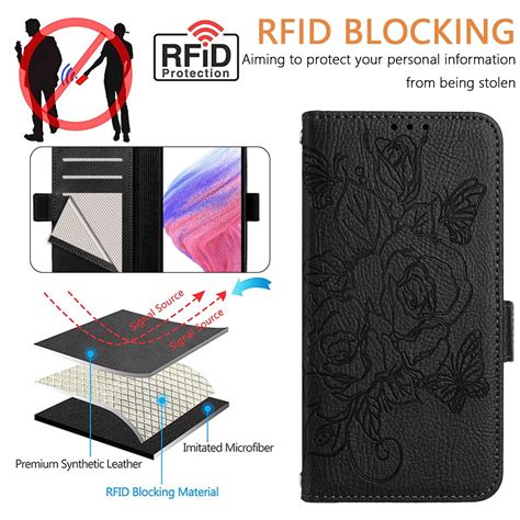 For Infinix Hot 30 Play 30 Play NFC Embossed Rose RFID Anti Theft Leather Phone Case Black