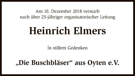 Traueranzeigen Von Heinrich Elmers Trauer Kreiszeitung De