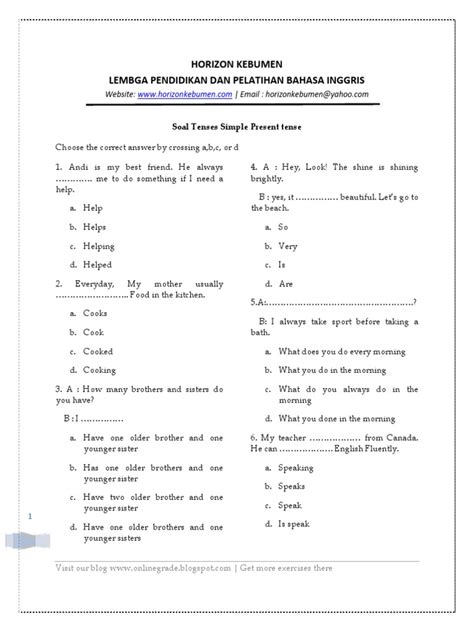 Soal Tenses Simple Present Terbaru