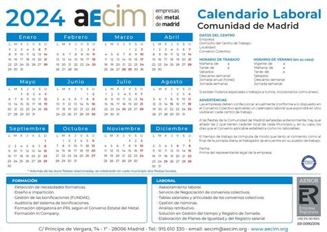 Calendario Laboral 2024 De La Comunidad De Madrid Aecim Asociación