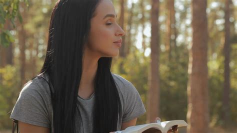 Female hiker reads book at the forest 33524655 Stock Video at Vecteezy