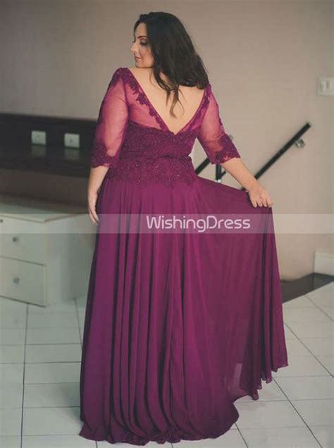 Burgundy Plus Size Prom Dresses,Plus Size Prom Dress with Sleeves,Long ...