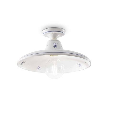 Plafoniera Classica Como Ceramica Bianco Decorato Filo Blu 1 Luce E27