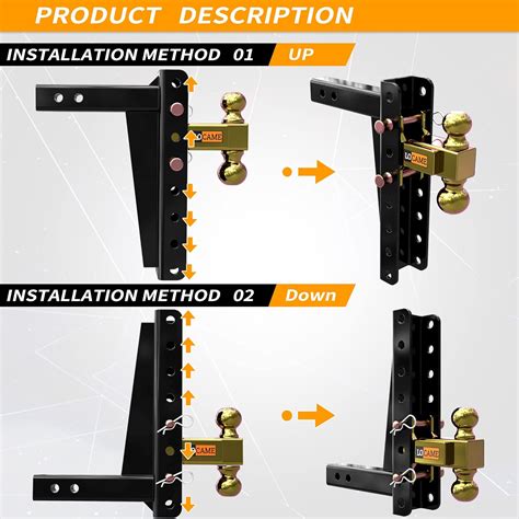 Locame Adjustable Trailer Hitch Fits 2 Inch Receiver 11 Inch Drop